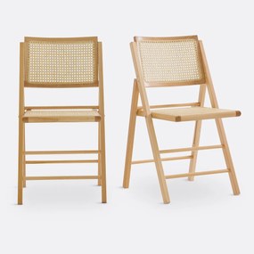 Set van 2 plooibare stoelen in beukenhout en riet, Rivia