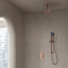 Saniclear Copper inbouwregendouche 30cm met plafondarm, 3 standen handdouche en glijstang geborsteld koper