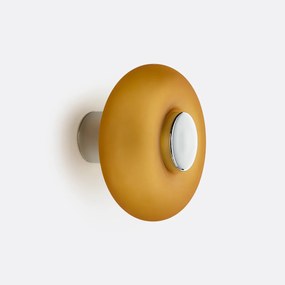 Wand- of plafondlamp, verchroomd ijzer en amberkleurig glas, OMER