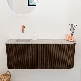 Mondiaz Joya DLux 100cm toiletmeubel ronding rechts walnut met wastafel faye links zonder kraangat glace