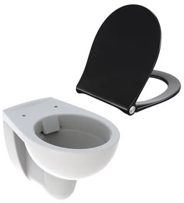 Geberit E-Con toiletset 52x35.5cm diepspoel rimfree met Pressalit closetzitting met softclosing en quickrelease wit/zwart 501760001