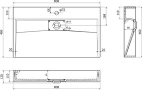 Mexen Ava opbouw wastafel van composiet 1/O 80 x 46 cm, wit - 23018001