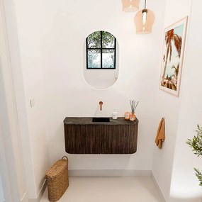 Mondiaz Joya DLux 95cm toiletmeubel ronding links/rechts walnut met wastafel faye midden zonder kraangat lava