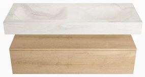 Mondiaz Alan DLux badmeubel 120cm washed oak 1 lade met wastafel ostra dubbel zonder kraangat