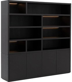 Goossens Buffetkast Barcelona, 4 deuren 9 open vakken, zwart eiken, 208 x 212 x 45 cm, stijlvol landelijk