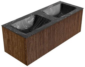 Mondiaz Kurve-dlux 120cm badmeubel walnut met 1 lade en wastafel leaf dubbel zonder kraangat lava