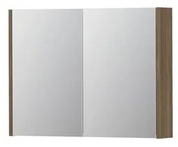 INK SPK1 Spiegelkast - 80x14x60cm - 2 deuren - dubbelzijdige Spiegel - schakelaar en stopcontact - MFC Zuiver eiken 1110570