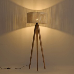Vloerlamp vintage hout met beige papieren touw kap 50/50/25 - Tripod Classic