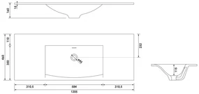 Brauer Glacier wastafel fine stone 120cm zonder kraangat wit mat