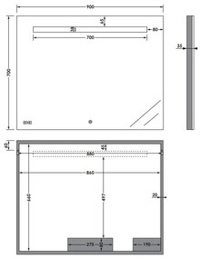 Sanituba Clock spiegel 90x70 met LED verlichting en klok Aluminium Geborsteld