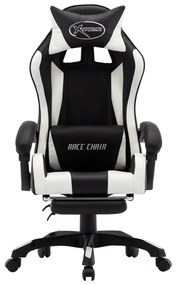vidaXL Racestoel met voetensteun kunstleer wit en zwart