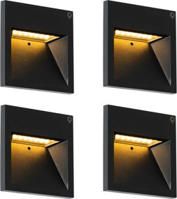 Set van 4 moderne inbouw wandlampen zwart incl. LED - Gem 2