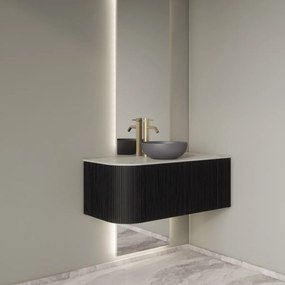 Gliss Design Alluro badmeubel ribbelfront met ronding links 100cm black en wit marmer toppaneel