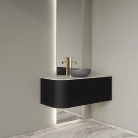 Gliss Design Alluro badmeubel ribbelfront met ronding links 100cm black en wit marmer toppaneel