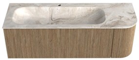 Mondiaz Kurve-dlux 135cm badmeubel ronding rechts dusk met 1 lade en deur en wastafel big medium kraangat links frappe