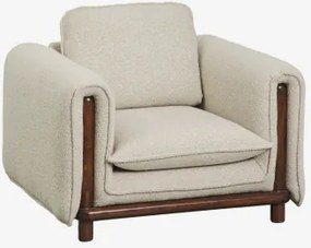 Fauteuil Met Armleuningen In Bouclé En Rubberhout Pablian Bouclé Beige - Sklum