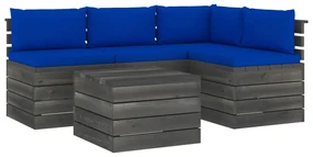 vidaXL 5-delige Loungeset met kussens pallet massief grenenhout