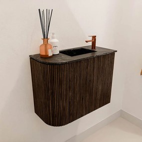 Mondiaz Joya DLux 50cm toiletmeubel ronding links walnut met wastafel faye rechts 1 kraangat lava