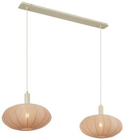 Eettafel / Eetkamer Japandi hanglamp beige met stoffen kap 2-lichts - BidaJapandi E27 Scandinavisch rond Binnenverlichting Lamp