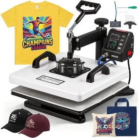 VEVOR Transferpers 38x38cm Sublimatiemachine 2-in-1 Textielpers 1250W, 360° Draaifunctie Snelle & Gelijkmatige Verwarming Tijd & Temperatuurregeling T-shirts Kussenslopen Hoeden