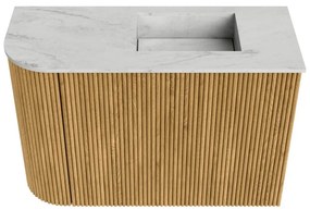 Mondiaz Joya DLux 60cm toiletmeubel ronding links oak met wastafel faye rechts zonder kraangat opalo