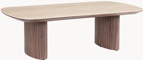 Ovale houten salontafel Ezekiel met tafelblad in travertijn look