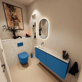 MONDIAZ TURE-DLUX 120cm toiletmeubel Jeans. EDEN wastafel Ostra positie links. Zonder kraangat. TUREDX120JEAL0OST