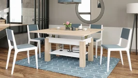 BRAVO sonoma eiken / wit - salontafel met plank, OPKLAPBAAR VERHOOGD