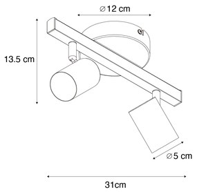 PlafondSpot / Opbouwspot / Plafondspot zwart GU10 50mm 2-lichts incl. backlight - Back Up Modern GU10 rond Binnenverlichting Lamp