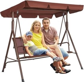 VEVOR 3-zits schommelstoel met verstelbare luifel, veranda schommelstoel met armleuningen, Teslin stof en gelegeerd stalen frame voor balkon, achtertuin, terras, tuin, bruin