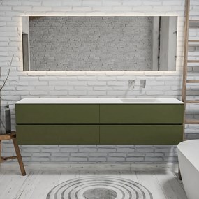 Zaro Valencia Solid Surface badmeubel 200cm mat army groen zonder kraangat spoelbak rechts met 4 lades