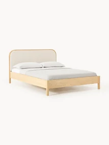 Houten bed Jones met hoofdeinde van bouclé