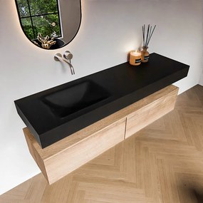 Zaro Alan badmeubel 160cm washed oak 2 lades met vrijhangende wastafel cloud links zonder kraangat urban