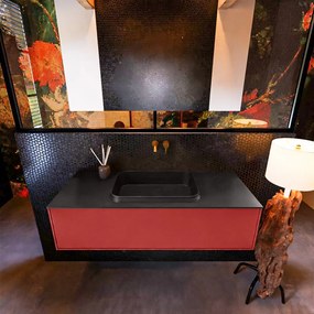 Mondiaz Erin 120cm badmeubel Fire met 1 lade en zwarte wastafel midden zonder kraangaten