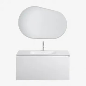Macrae Houten Badkamermeubelset Met Geïntegreerde Wastafel Wit & Ovaal Led En Anticondens 100x65 Cm Meunier & Geborsteld Grijs - Sklum