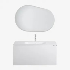 Macrae Zwevend Houten Badkamermeubelset Met Geïntegreerde Wastafel Wit & Ovaal Led En Anticondens 100x80 Cm Riben & Geborsteld Grijs ↑20 Cm Met Overlo