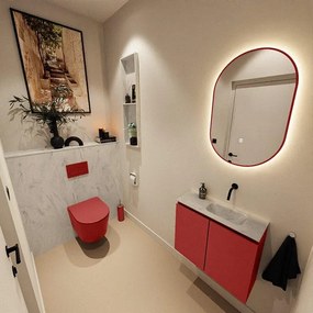 MONDIAZ TURE-DLUX 60cm toiletmeubel Fire. EDEN wastafel Opalo positie rechts. Zonder kraangat. TUREDX60FIRR0OPA