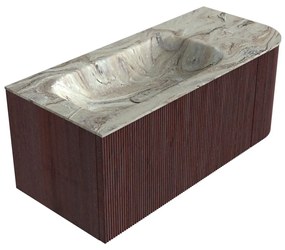 Mondiaz Kurve-dlux 105cm badmeubel ronding rechts ruby met 1 lade en deur en wastafel big small links zonder kraangat glace