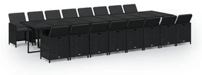 vidaXL 17-delige Tuinset met kussens poly rattan zwart