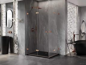Mexen Lunar-F Duo vouwbare douchecabine 100 x 80 cm, transparant, geborsteld koper - 836-100L-080P-65-00