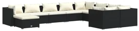 vidaXL 10-delige Loungeset met kussens poly rattan zwart
