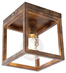 Industriële plafondlamp roestbruin - Cage Industriele / Industrie / Industrial E27 vierkant Binnenverlichting Lamp
