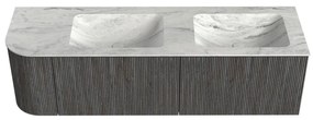 Mondiaz Kurve-dlux 155cm badmeubel ronding links shadow met 2 lades en 1 deur en wastafel leaf dubbel/rechts zonder kraangat opalo