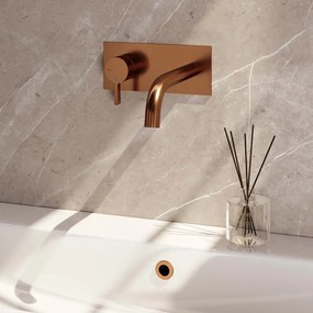 Brauer Copper Edition ColdStart wastafelkraan inbouw gebogen uitloop met achterplaat model E2 koper geborsteld PVD