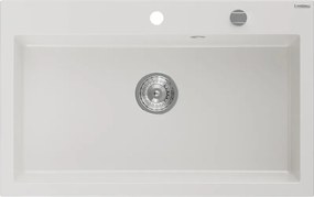 Mexen Elix granieten gootsteen 1-komor 800 x 500 mm, wit, sifon chroom - 6527801005-20