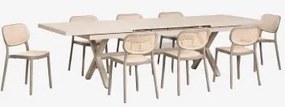 Set Van Een Uitschuifbare Rechthoekige Tafel 240-300x100 Cm In Aluminium Karena En 8 Stapelbare Tuinstoelen Van Polypropyleen Om Moka Bruin - Sklum