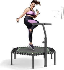 VEVOR Indoor Fitness Trampoline voor Volwassenen, Mini Trampoline met een draagvermogen van 205 kg, 1385 mm Rebounder Trampoline met in 3 standen verstelbare handgreep en schuimrubberen grip, Fitnessapparatuur voor Thuis