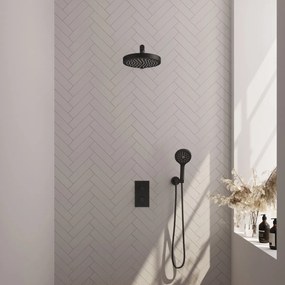 Brauer Stripe inbouw regendouche met 25cm hoofddouche, rechte muurarm en 3 standen handdouche set 16 zwart mat