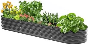 VEVOR Metalen verhoogde bak, 239x60x27cm, gegalvaniseerde buitenbak met open bodem, ovale groentebak voor het kweken van groenten, bloemen, kruiden en vetplanten, donkergrijs