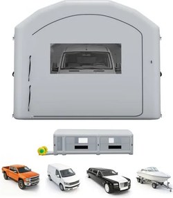 VEVOR Opblaasbare Spuitcabine 12x5x4 m Spuitcabine Verftent Grijs, met 950W & 1100W Blowers, Actieve Koolstoffiltratie, Kleedruimte, PVC Ramen voor Zware Pick-ups & Bestelwagens, Draagbaar
